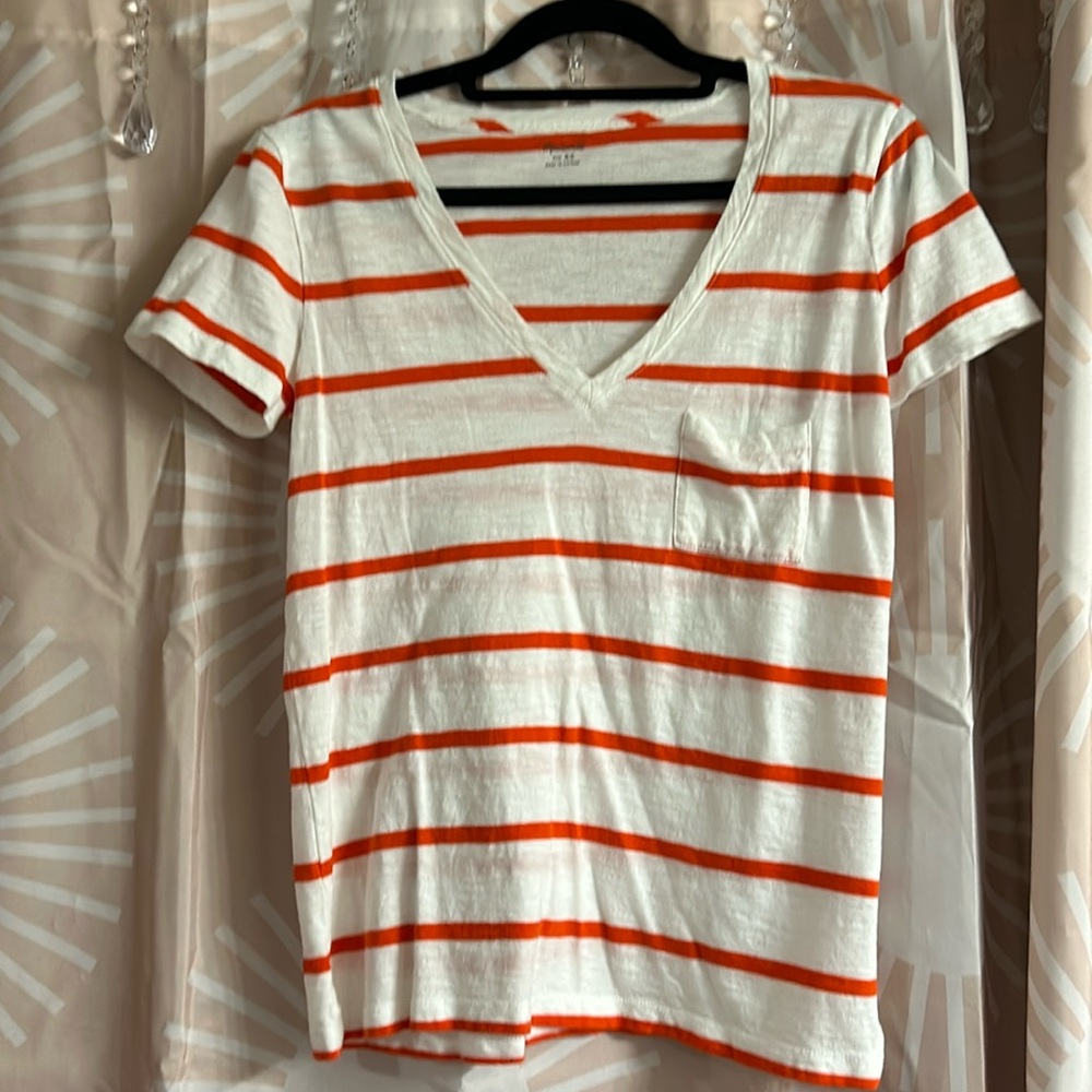 Xs Orange striped pocket tee